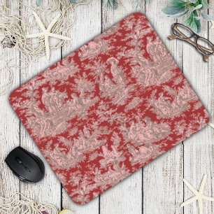 Elegant vintage dark red toile de jouy  mouse pad