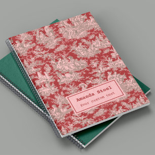 Elegant vintage dark red toile de jouy small notebook