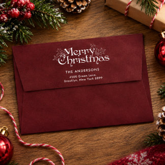 Elegant Vintage Dark Red Velvet Merry Christmas Envelope
