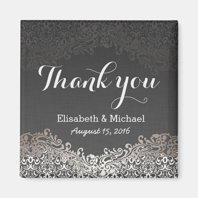 Elegant Vintage Dark Silver Damask - Thank You Magnet (Front)