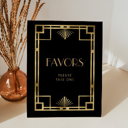 Elegant Vintage Deco Black Gold Wedding Favours Pedestal Sign