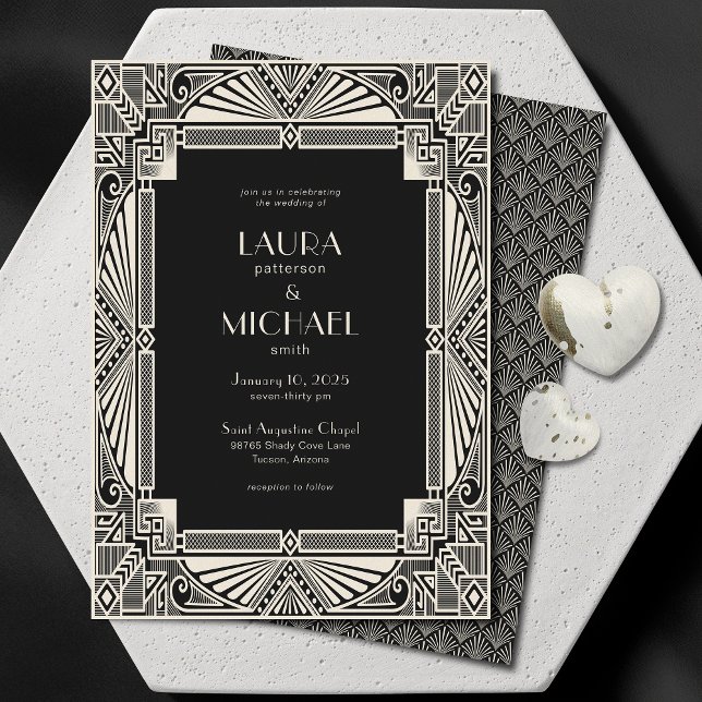 Elegant Vintage Deco Black Ivory Invitation (Creator Uploaded)