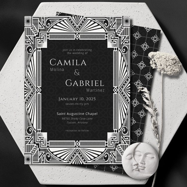 Elegant Vintage Deco Black White Invitation (Creator Uploaded)