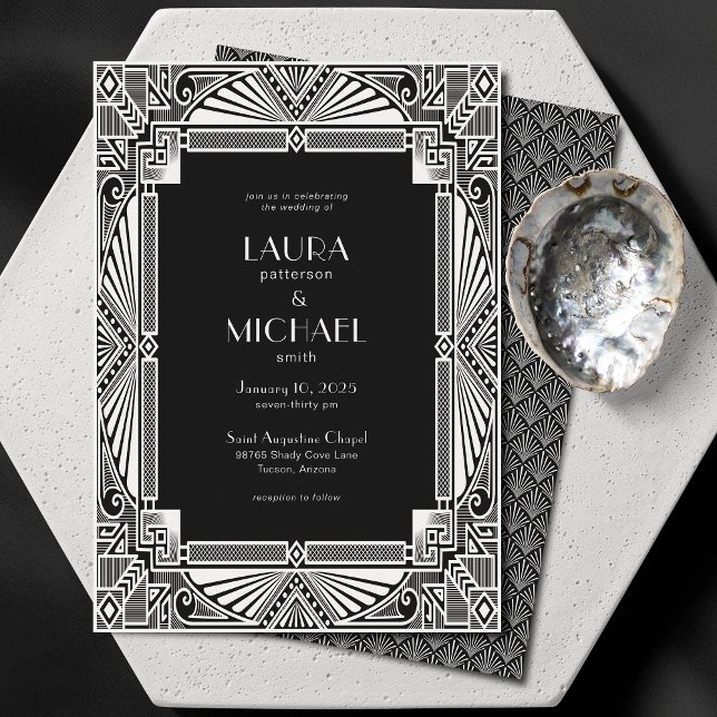 Elegant Vintage Deco Black White Invitation (Creator Uploaded)