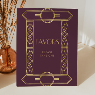 Elegant Vintage Deco Burgundy Gold Wedding Favours Pedestal Sign
