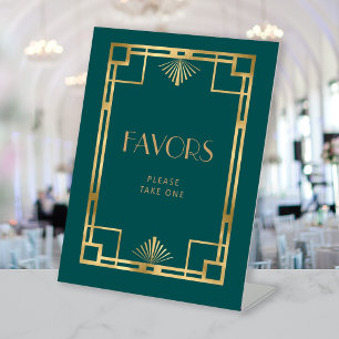 Elegant Vintage Deco Teal Gold Wedding Favours Pedestal Sign