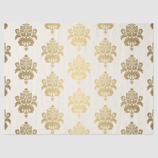 Elegant Vintage Decoupage Glowing Gold Damask Tissue Paper (Front)