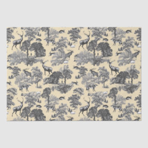 Elegant Vintage Deer Fox Hare Country Toile Beige Tissue Paper