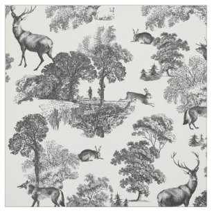 Elegant Vintage Deer Fox Hare Country Toile Fabric