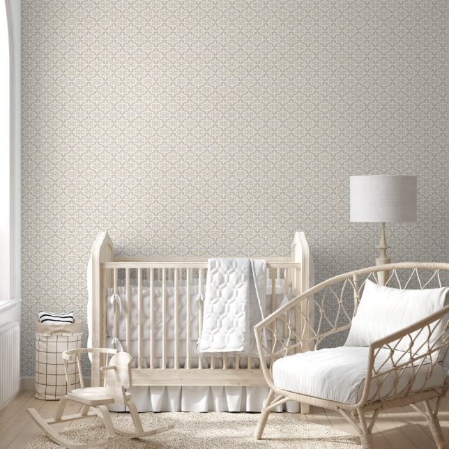 Elegant Vintage Delicate Soft Beige Damask Wallpaper (Kids)