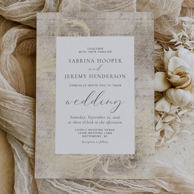 Elegant Vintage Distressed Ivory Wedding Invitation (Creator Uploaded)