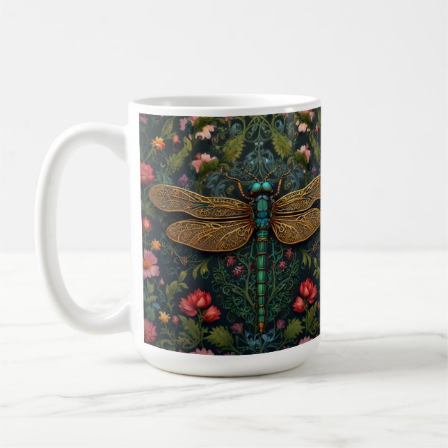 Elegant Vintage dragonfly boho botanical  Coffee Mug (Left)