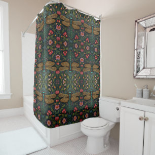 Elegant Vintage dragonfly boho botanical  Shower Curtain