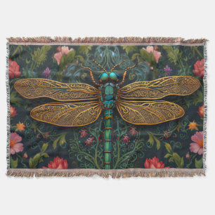 Elegant Vintage dragonfly boho botanical  Throw Blanket