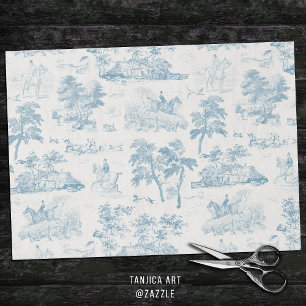 Elegant Vintage Dusty Blue Horse Hunting Toile Tissue Paper