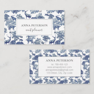 Elegant Vintage Dusty Blue Toile Deer in Woodland Business Card