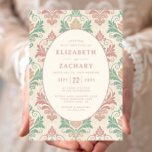 Elegant Vintage Dusty Rose Damask Wedding Invitation