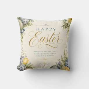 Elegant Vintage Easter Egg Greeting and Pastel Cushion