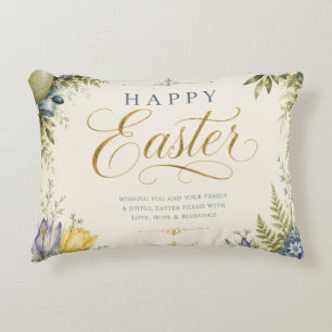 Elegant Vintage Easter Egg Greeting and Pastel Decorative Cushion