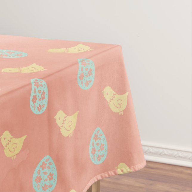 Elegant Vintage Eggs Chicks Pastel Peach Easter Tablecloth (In Situ)