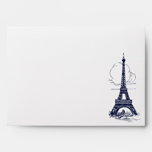Elegant Vintage Eiffel Tower Illustration Wedding Envelope (Front)