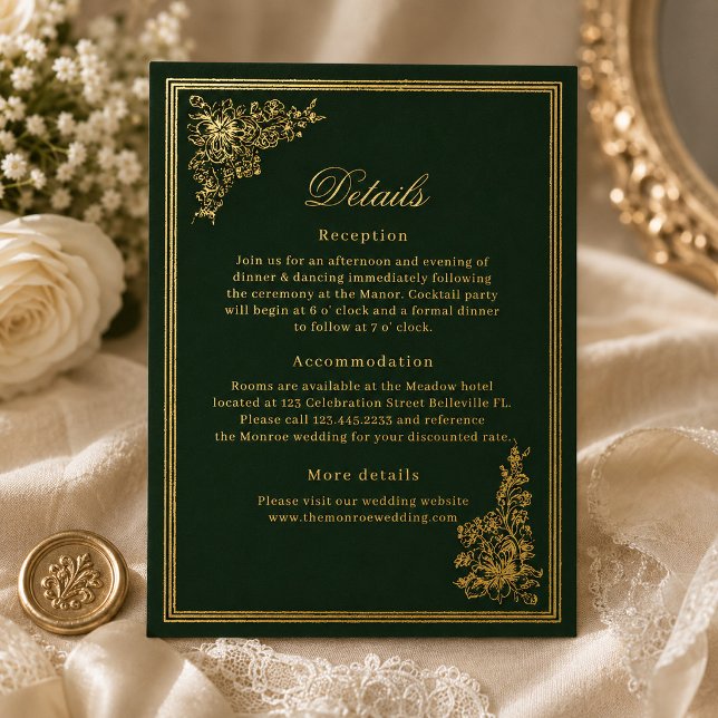 Elegant Vintage Emerald Regency Wedding RSVP Card (Creator Uploaded)