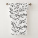Elegant Vintage Engraved Black Roses and Ribbons Bath Towel Set<br><div class="desc">Elegant and romantic black engraved vintage roses,  flowers,  vines,  leaves and butterflies with ribbons and bows intertwined on a white background.</div>