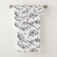 Elegant Vintage Engraved Black Roses and Ribbons