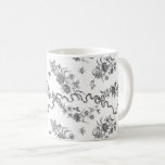 Elegant Vintage Engraved Black Roses and Ribbons Coffee Mug<br><div class="desc">Elegant and romantic black engraved vintage roses,  flowers,  vines,  leaves and butterflies with ribbons and bows intertwined on a white background.</div>