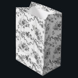 Elegant Vintage Engraved Black Roses and Ribbons Medium Gift Bag<br><div class="desc">Elegant and romantic black engraved vintage roses,  flowers,  vines,  leaves and butterflies with ribbons and bows intertwined on a white background.</div>