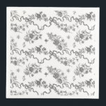 Elegant Vintage Engraved Black Roses and Ribbons Napkin<br><div class="desc">Elegant and romantic black engraved vintage roses,  flowers,  vines,  leaves and butterflies with ribbons and bows intertwined on a white background.</div>