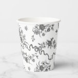 Elegant Vintage Engraved Black Roses and Ribbons Paper Cups<br><div class="desc">Elegant and romantic black engraved vintage roses,  flowers,  vines,  leaves and butterflies with ribbons and bows intertwined on a white background.</div>