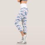 Elegant Vintage Engraved Blue Roses and Ribbons Capri Leggings<br><div class="desc">Elegant and romantic blue engraved vintage roses,  flowers,  vines,  leaves and butterflies with ribbons and bows intertwined on a white background. Waistband colour is customisable.</div>