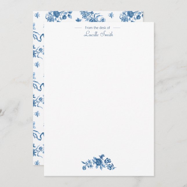 Elegant Vintage Engraved Blue Roses and Ribbons Card (Front/Back)