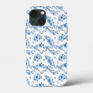 Elegant Vintage Engraved Blue Roses and Ribbons iPhone 13 Mini Case