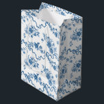 Elegant Vintage Engraved Blue Roses and Ribbons Medium Gift Bag<br><div class="desc">Elegant and romantic blue engraved vintage roses,  flowers,  vines,  leaves and butterflies with ribbons and bows intertwined on a white background.</div>