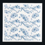 Elegant Vintage Engraved Blue Roses and Ribbons Napkin<br><div class="desc">Elegant and romantic blue engraved vintage roses,  flowers,  vines,  leaves and butterflies with ribbons and bows intertwined on a white background.</div>