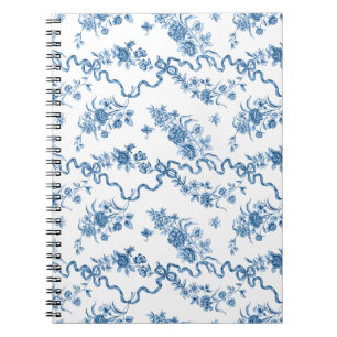 Elegant Vintage Engraved Blue Roses and Ribbons Notebook