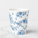 Elegant Vintage Engraved Blue Roses and Ribbons Paper Cups<br><div class="desc">Elegant and romantic blue engraved vintage roses,  flowers,  vines,  leaves and butterflies with ribbons and bows intertwined on a white background.</div>