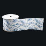 Elegant Vintage Engraved Blue Roses and Ribbons Satin Ribbon<br><div class="desc">Elegant and romantic blue engraved vintage roses,  flowers,  vines,  leaves and butterflies with ribbons and bows intertwined on a white background.</div>
