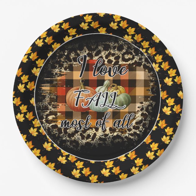 Elegant Vintage Fall Love Pumpkin Paper Plate (Front)