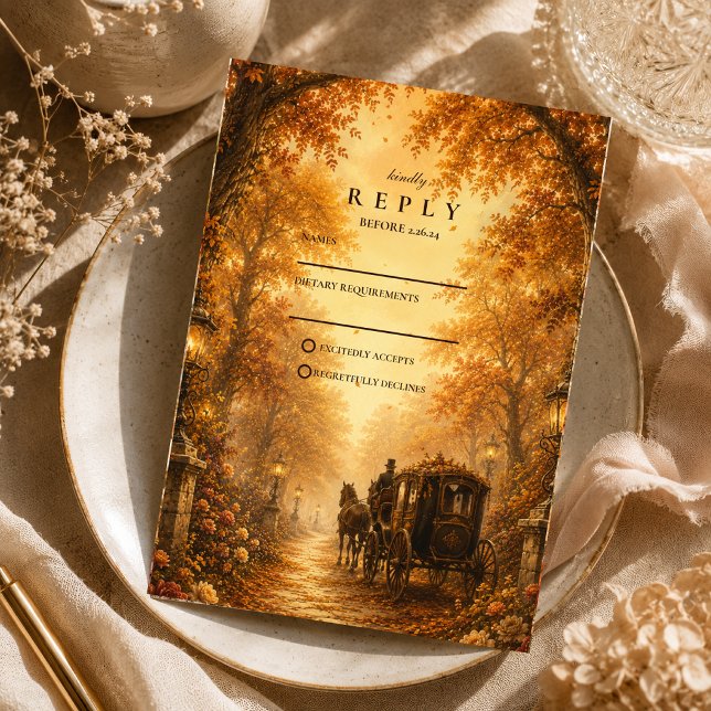 Elegant Vintage Fall Wedding RSVP Card (Creator Uploaded)