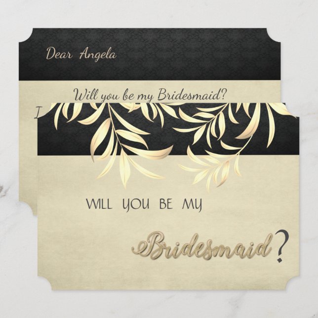 Elegant Vintage Faux Gold Leaves  Bridesmaid Card (Front/Back)
