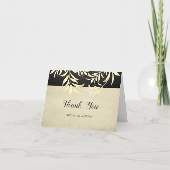 Elegant Vintage  Faux Gold Leaves Thank You Card (Front)