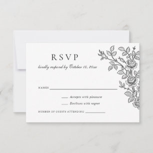 Elegant Vintage Floral Black White Wedding RSVP Invitation