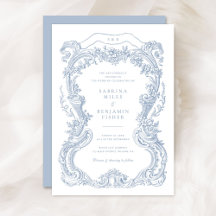 Elegant Vintage Floral Blue Toile Frame Wedding