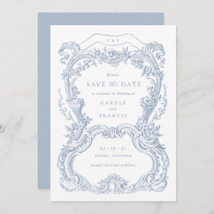 Elegant Vintage Floral Blue Toile Save the Date Invitation