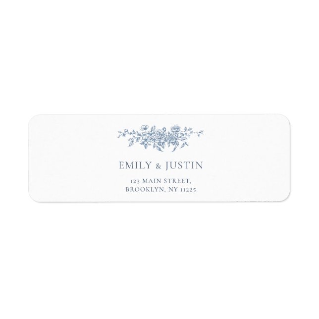 Elegant Vintage Floral Blue Wedding Address (Front)