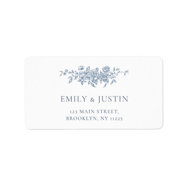 Elegant Vintage Floral Blue Wedding Address Label (Front)