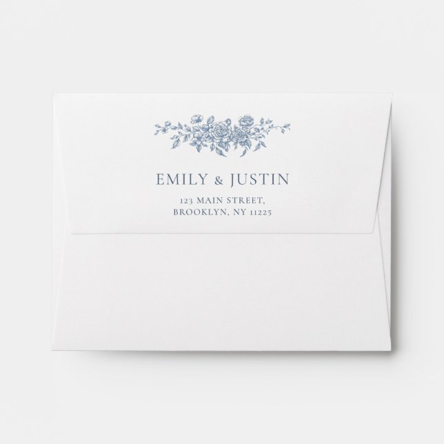 Elegant Vintage Floral Blue Wedding Envelope (Back (Top Flap))